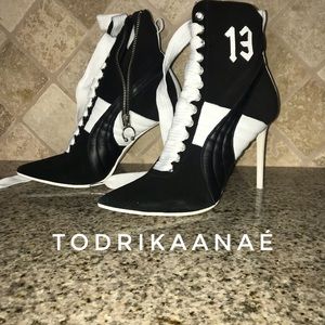 Fenty puma black and white high heel boots